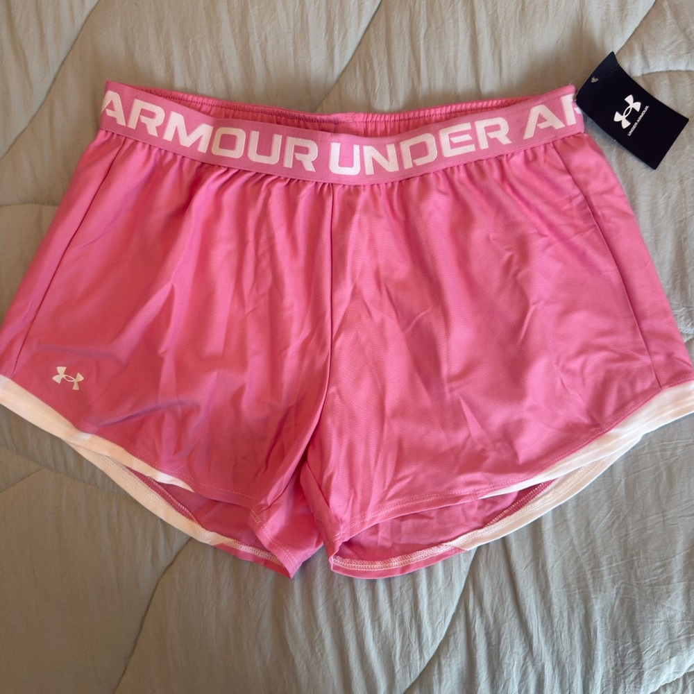 Under Armour Pink Women's Athletic Shorts with White Trim